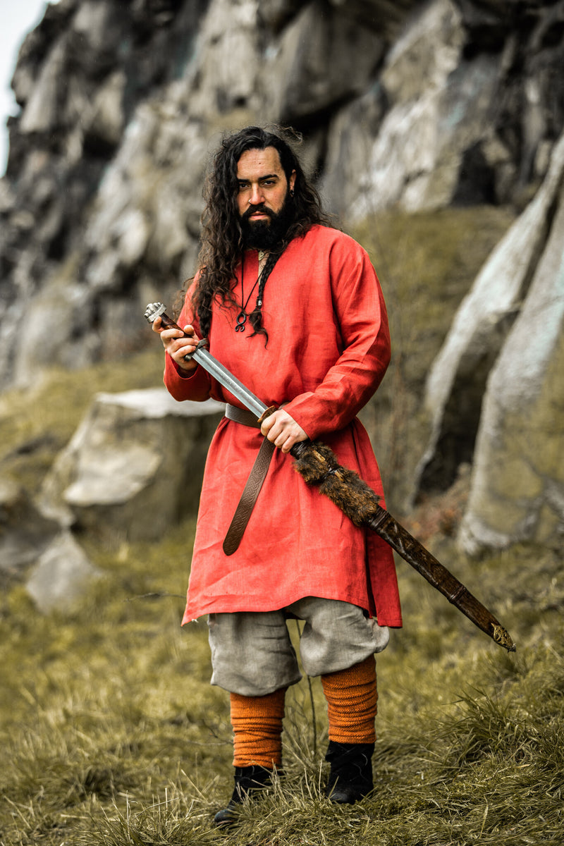 Vikingatunika Halvar, linne, röd
