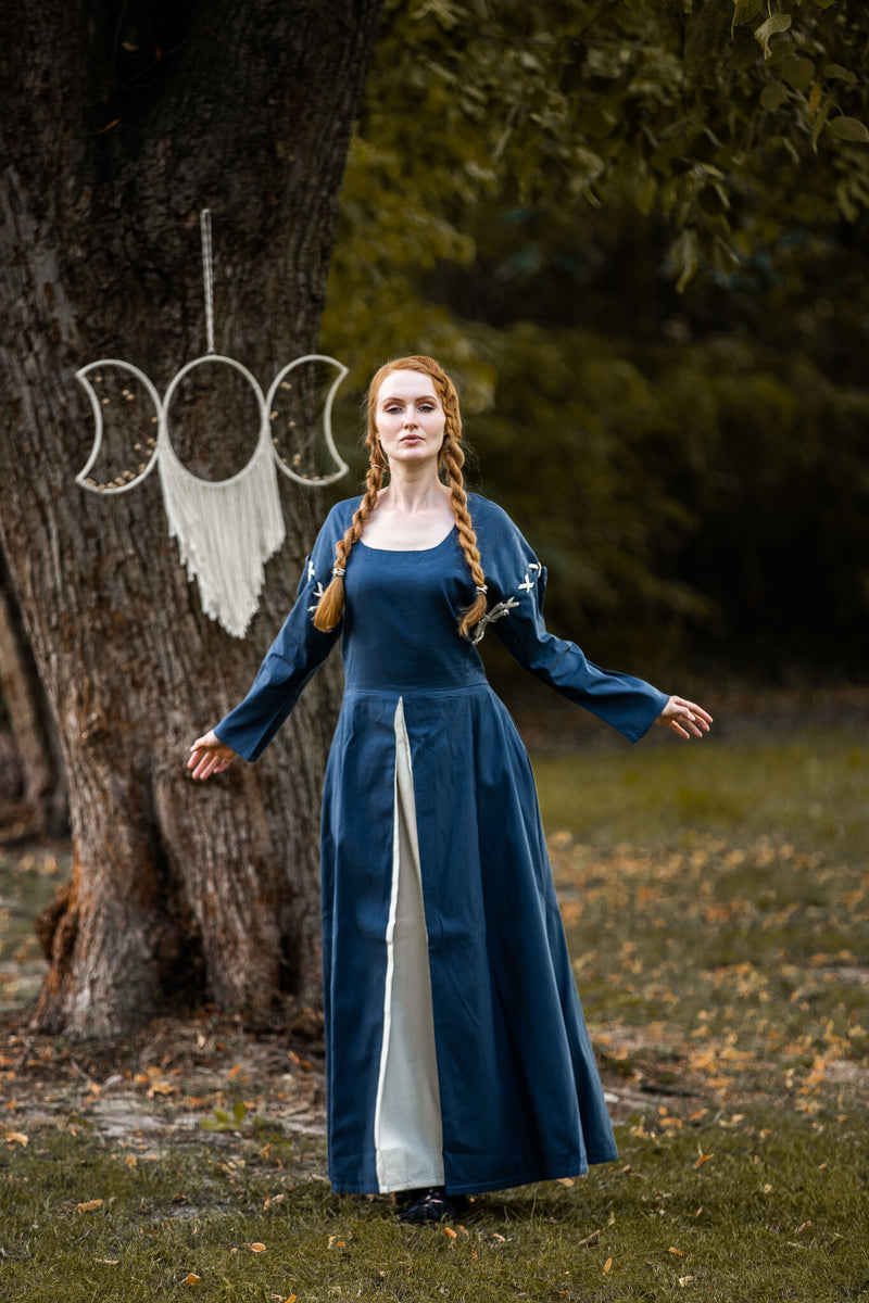 Medieval dress Larina, blue-naturel