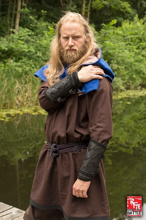 Leather Viking bracers, underarm guards, black, pair