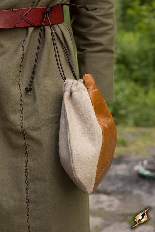 Wool-leather pouch, beige-brown