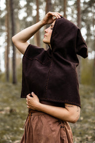 Skjoldehamn hood Halfdan, brown, wool mix