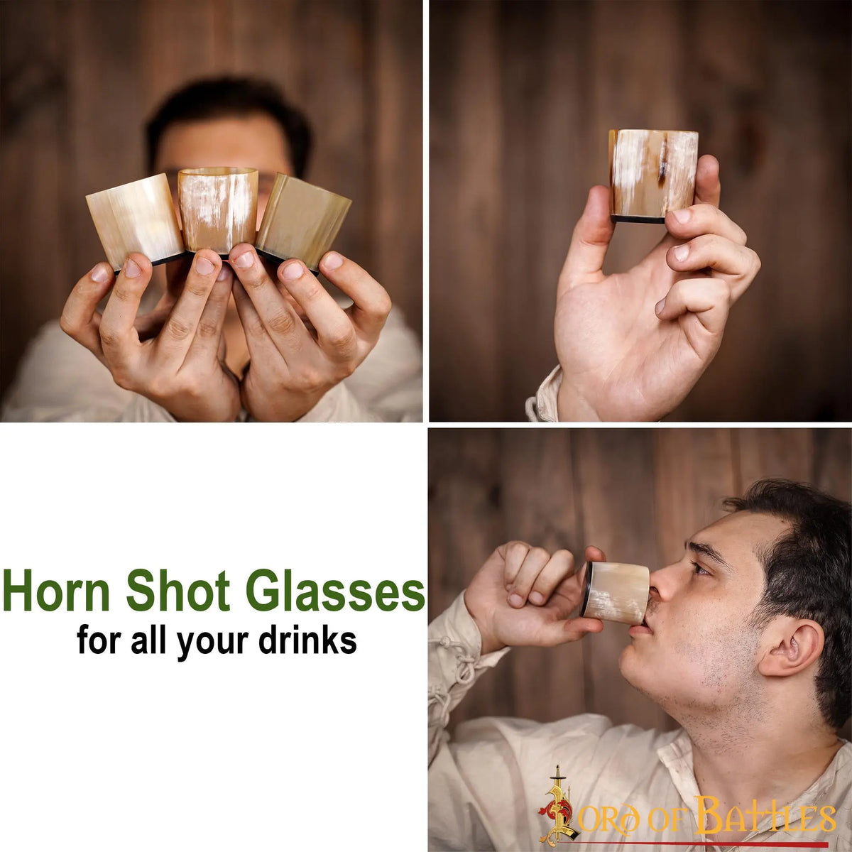 Three horn shot glasses, 100-200 ml