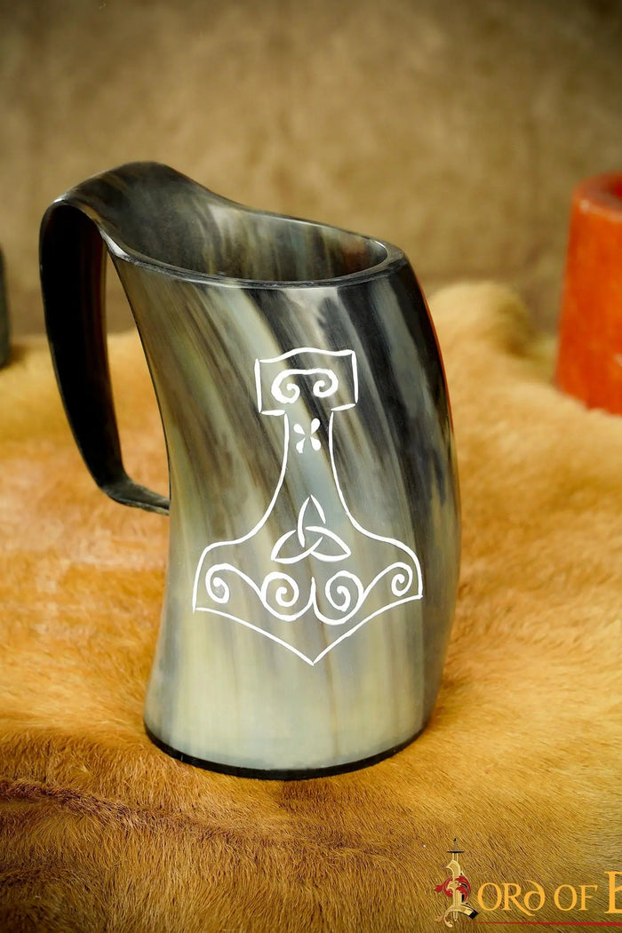 Viking horn mug with Thor's hammer, 500-650 ml