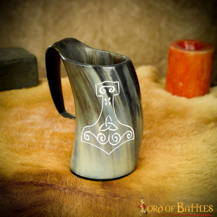 Viking horn mug with Thor's hammer, 500-650 ml