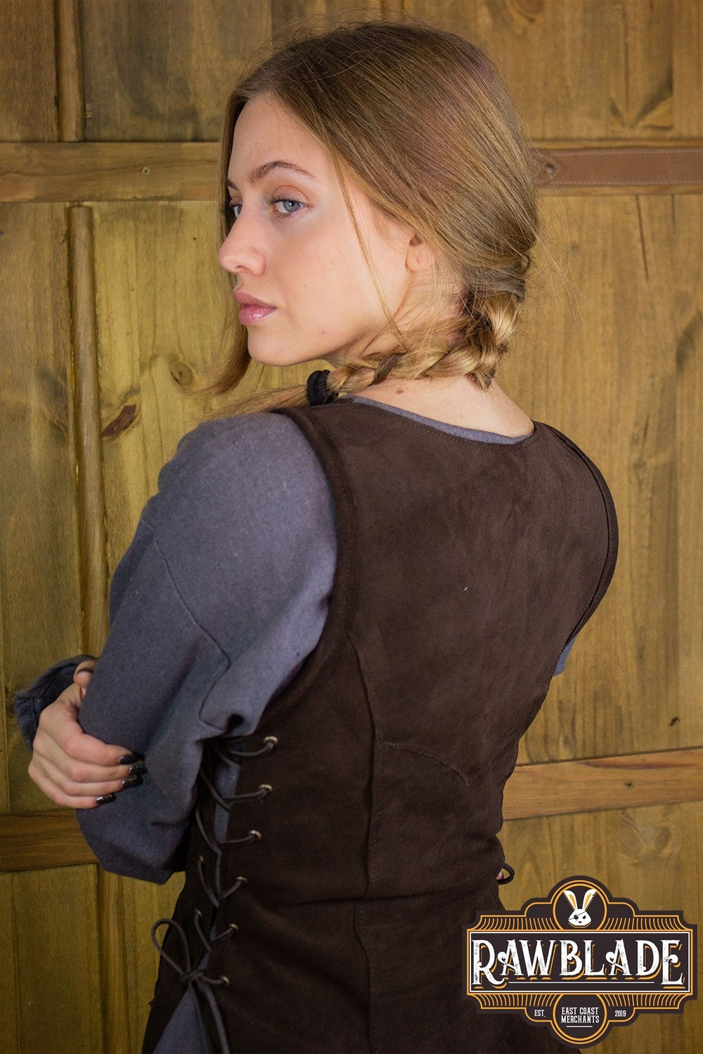 Split leather tabard Joanne, brown