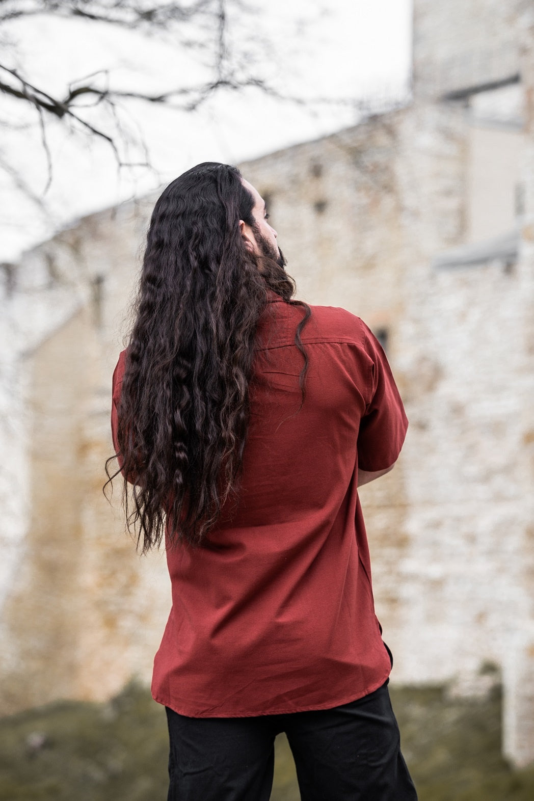 Medieval shirt with short sleeves, red