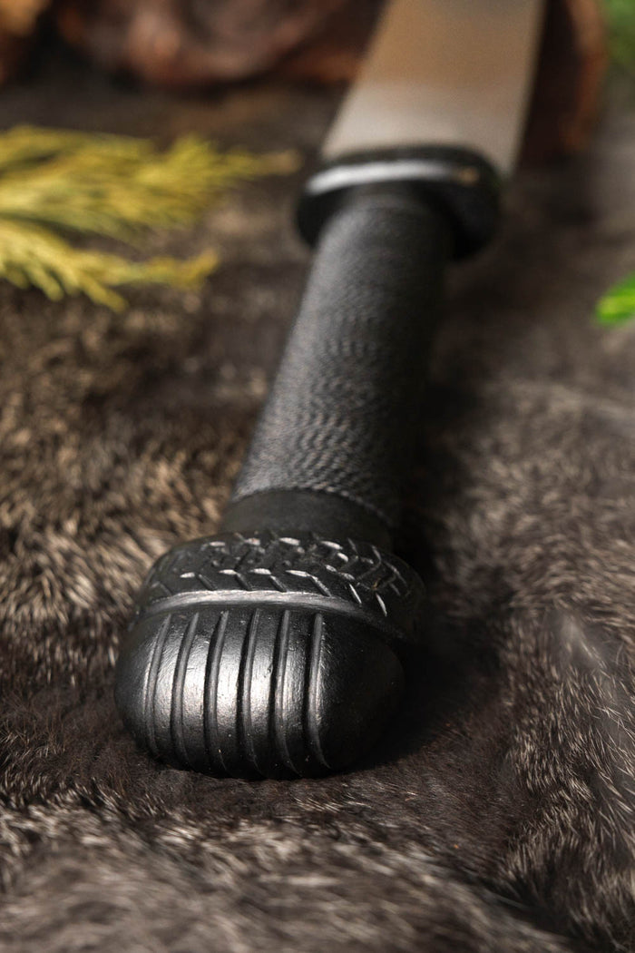 Dark Viking seax with wire wrapped grip, semi-sharp