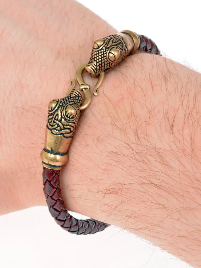 Leather Viking bracelet Oseberg, bronze