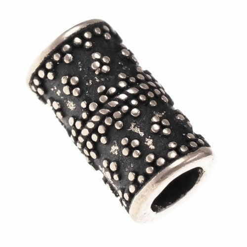 Cylindrical granulated Viking beard bead, silvered bronze