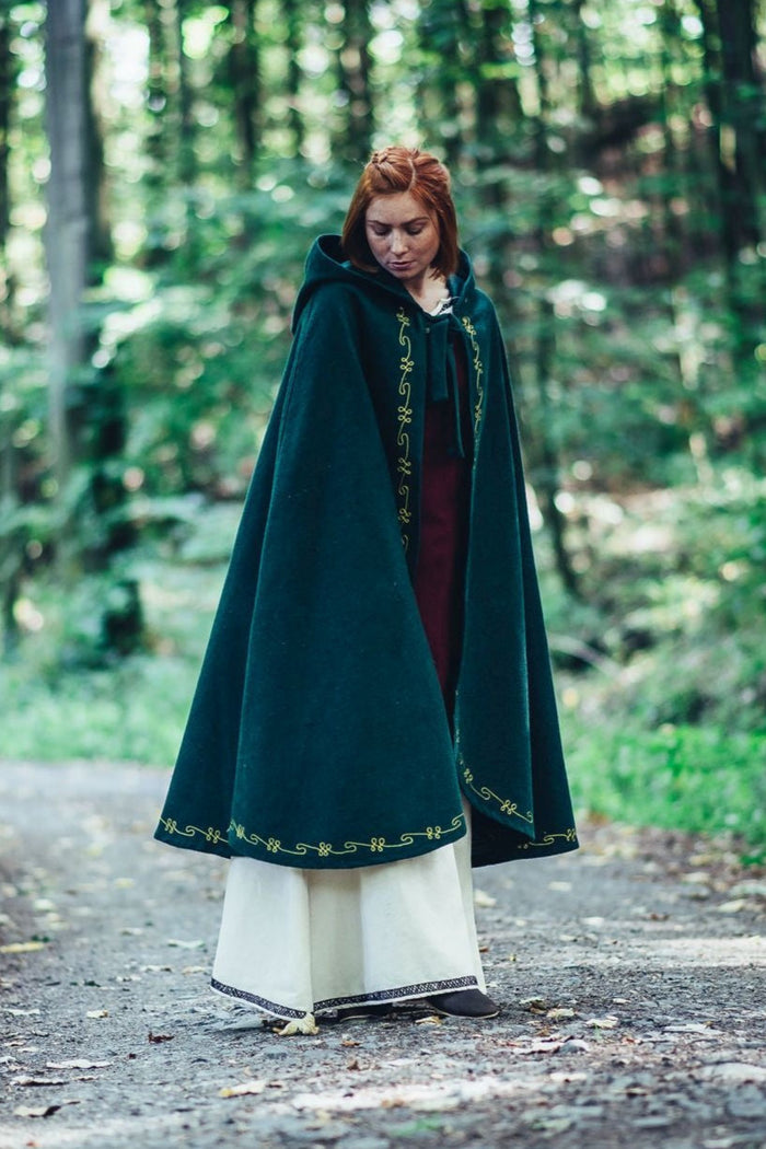 Cloak Ceridwen, green, wool blend
