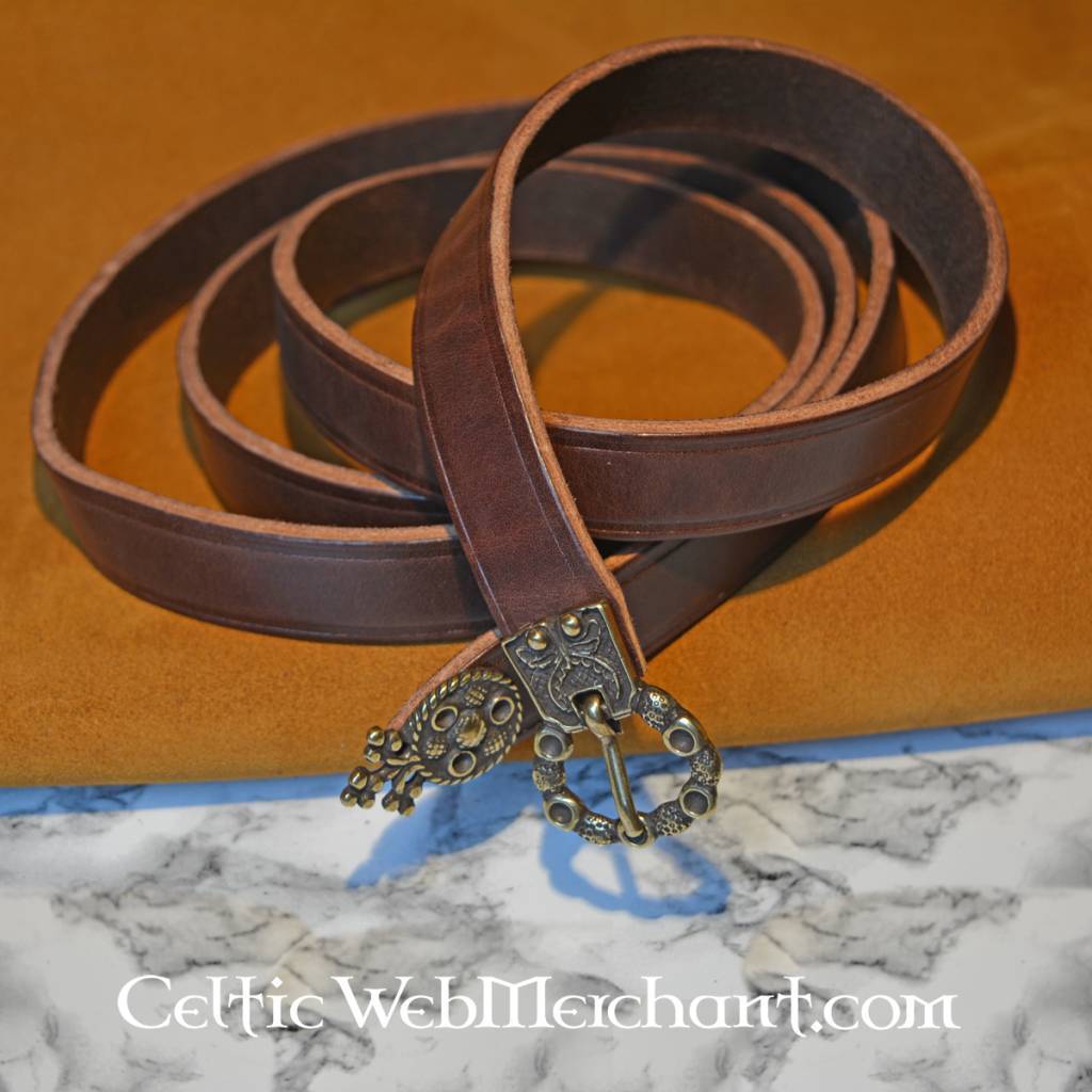 15th century belt with belt end London, brown leather, silvered buckle, 165 cm