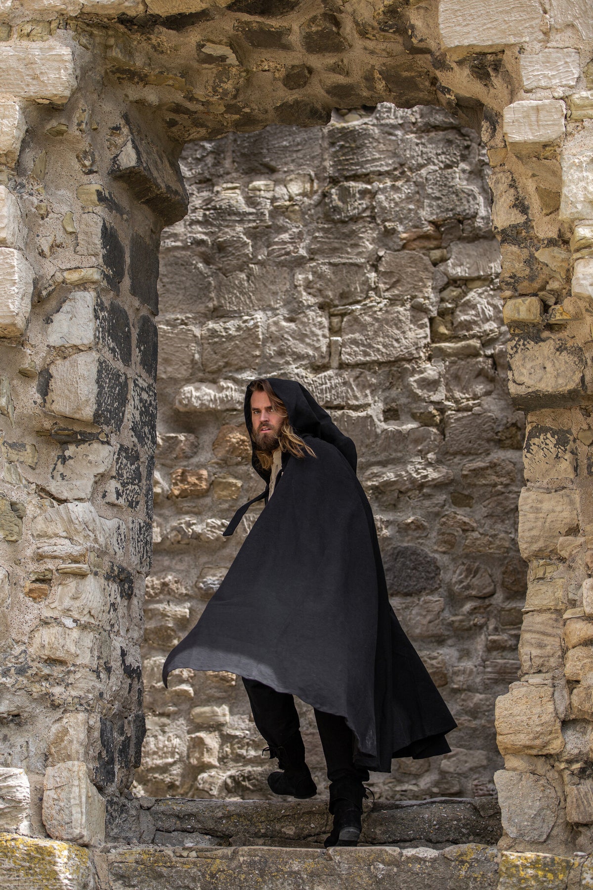 Medieval cloak Karen black, wool mix
