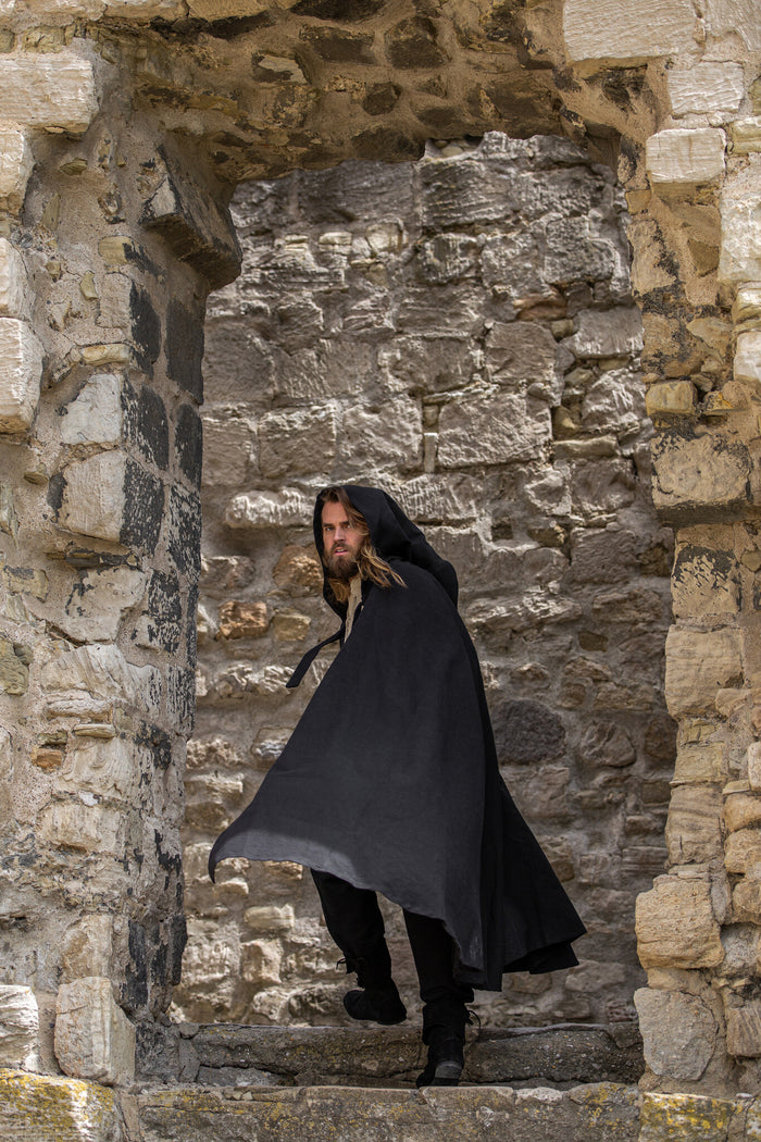 Medieval cloak Karen black, wool mix