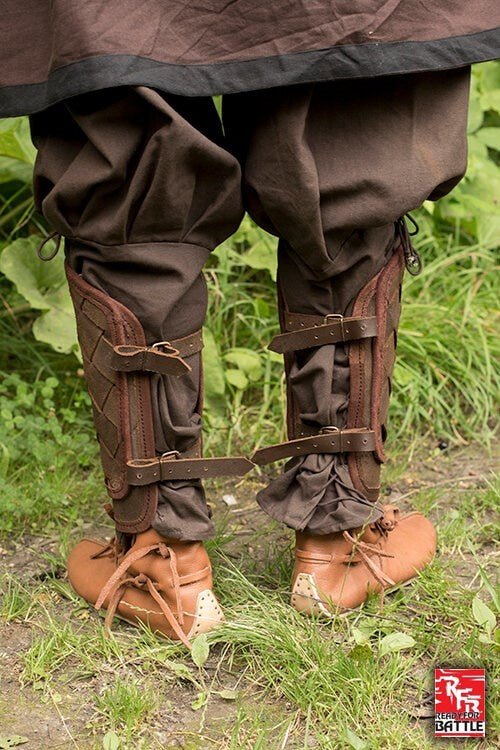 RFB leather Viking greaves, brown, pair