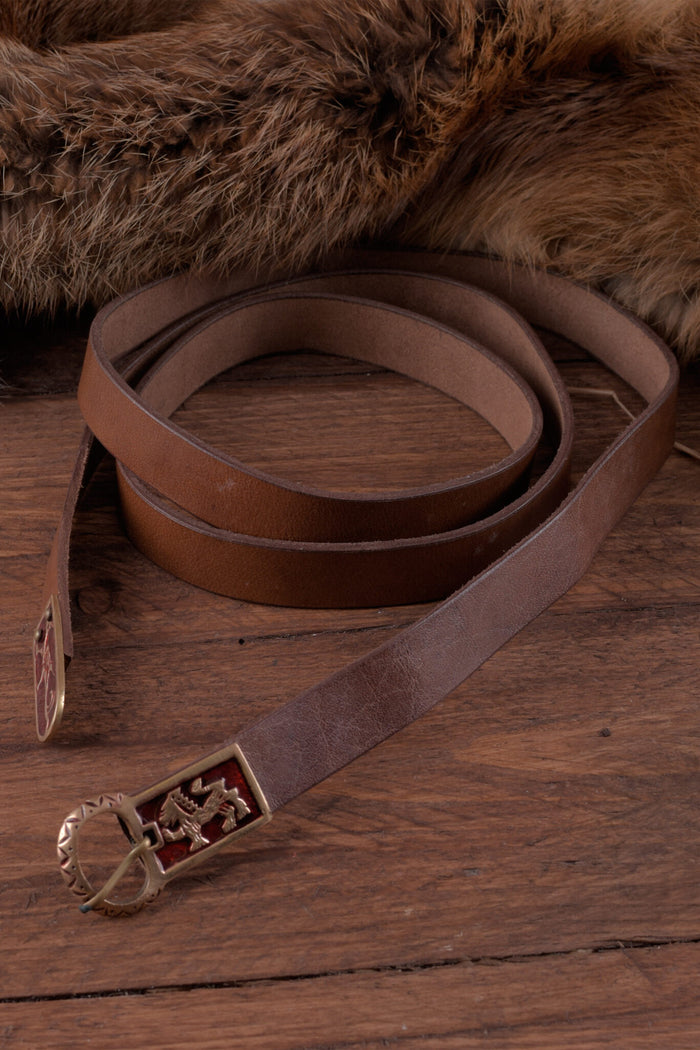 Enamelled medieval belt, 165 cm, brown