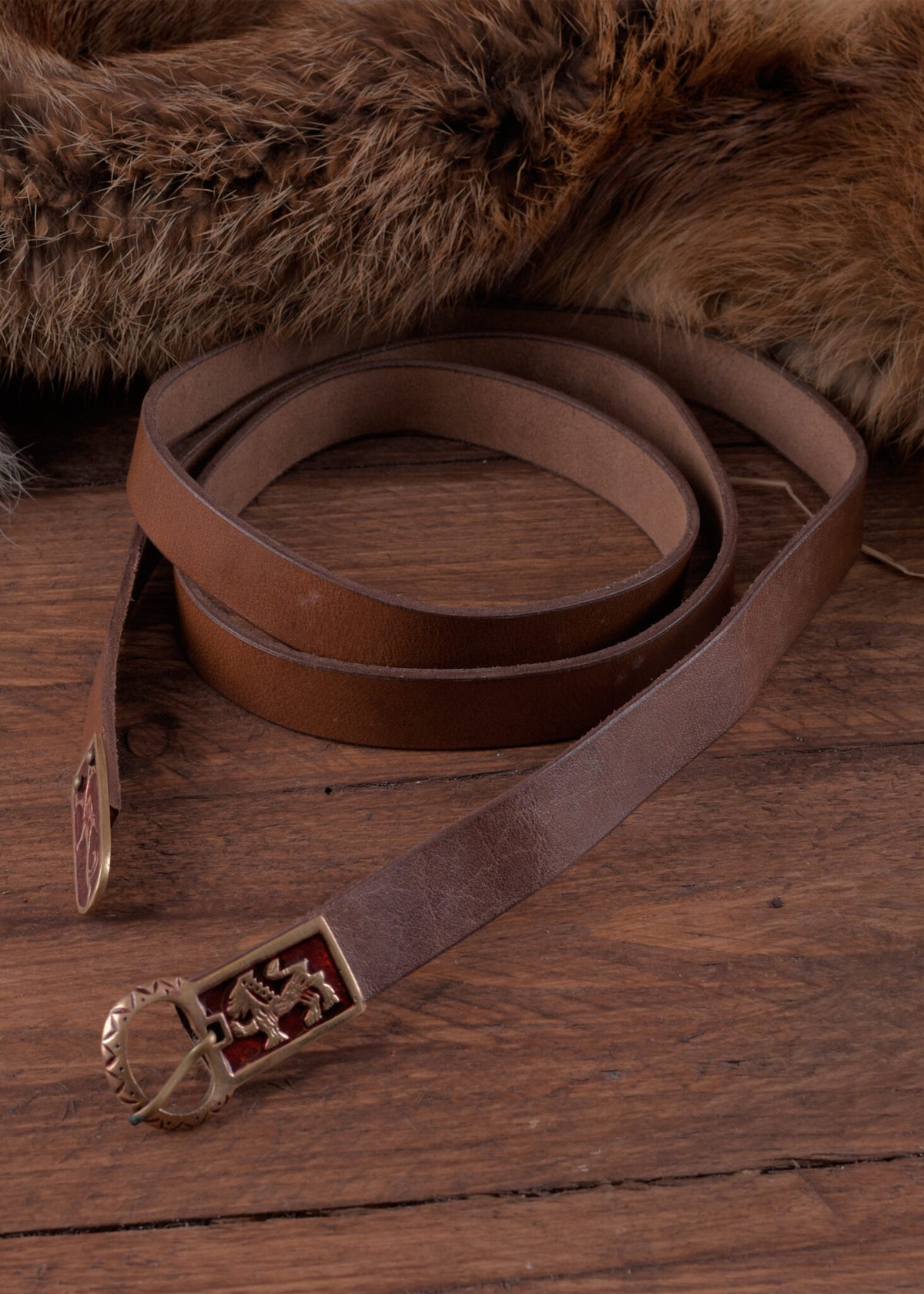 Enamelled medieval belt, 165 cm, brown