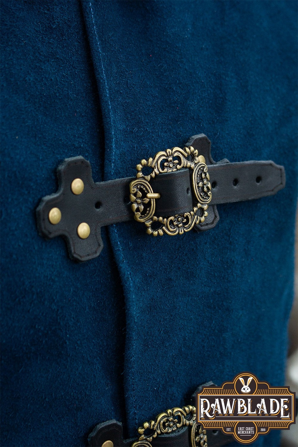 Split leather jerkin Diego, blue