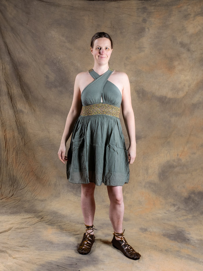 Goddess Dress Persephone, short, nature green