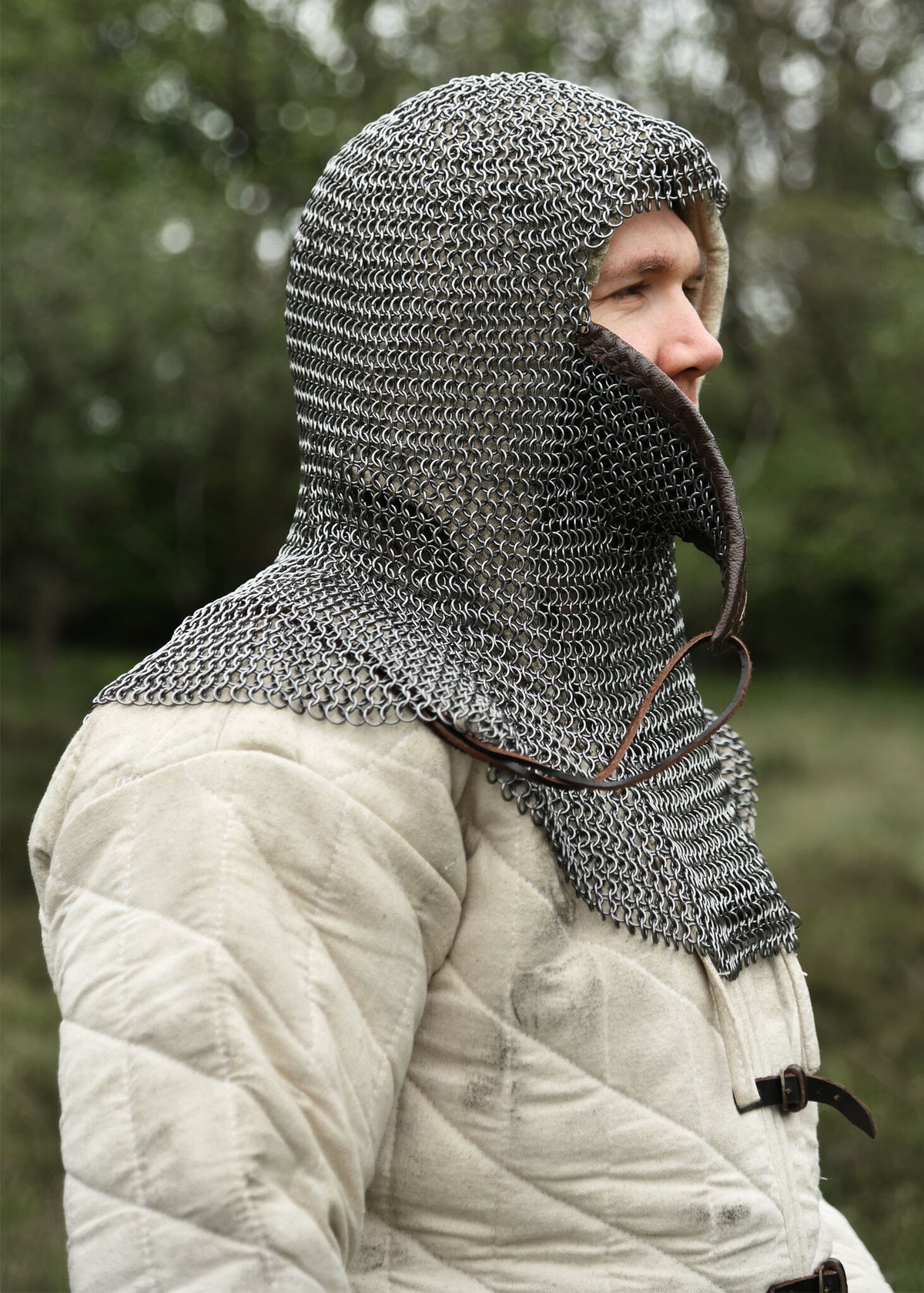 Chainmail coif with triangular ventail, untreated, 8 mm