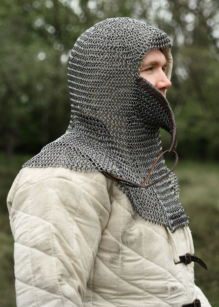 Chainmail coif with triangular ventail, untreated, 8 mm