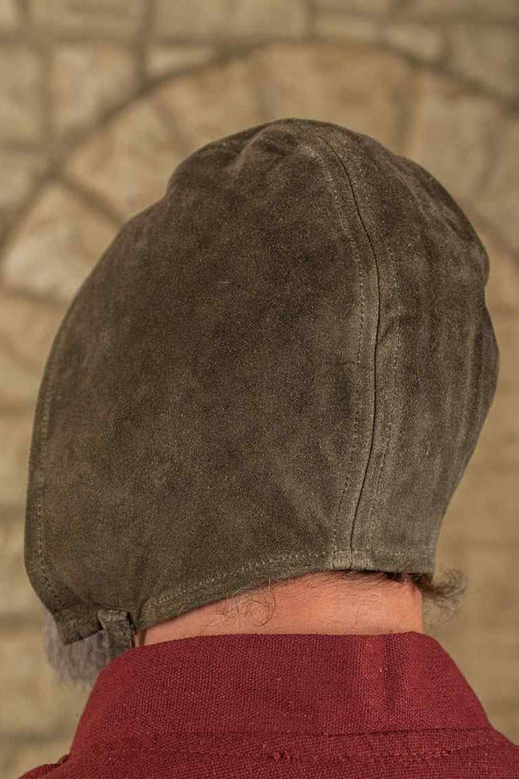 Medieval Coif Martinus, Suede Leather, Olive Green