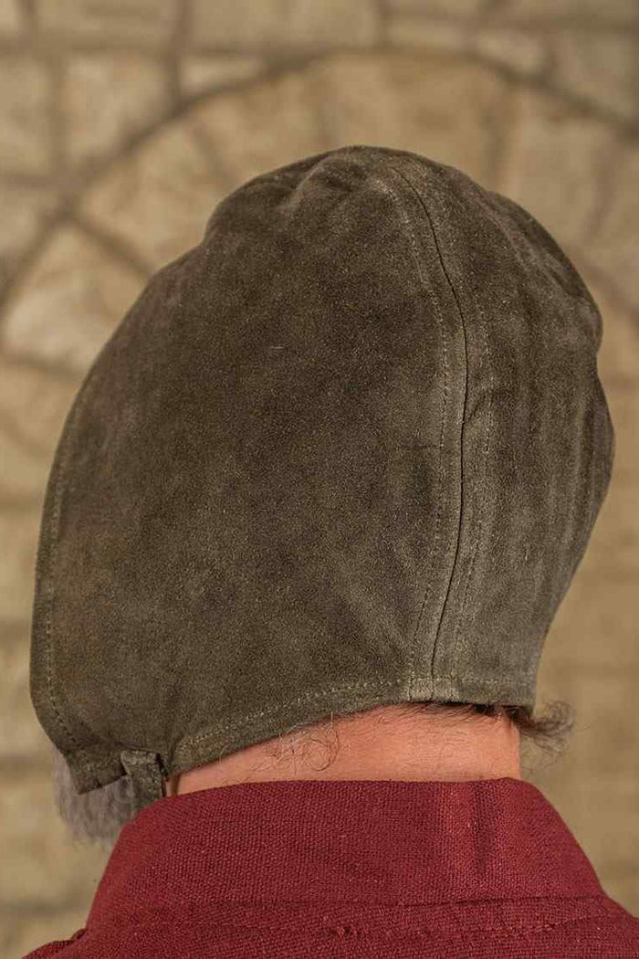 Medieval Coif Martinus, Suede Leather, Olive Green