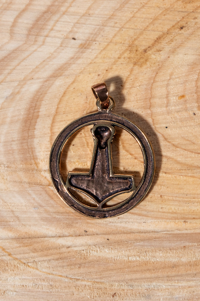 Thor's hammer with Futhark, bronze