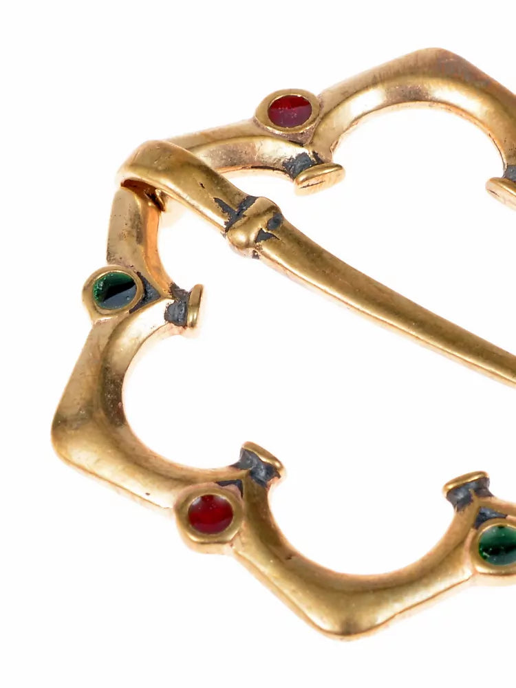 Mittelalterliche Fibula mit Glaseinlage, Bronze