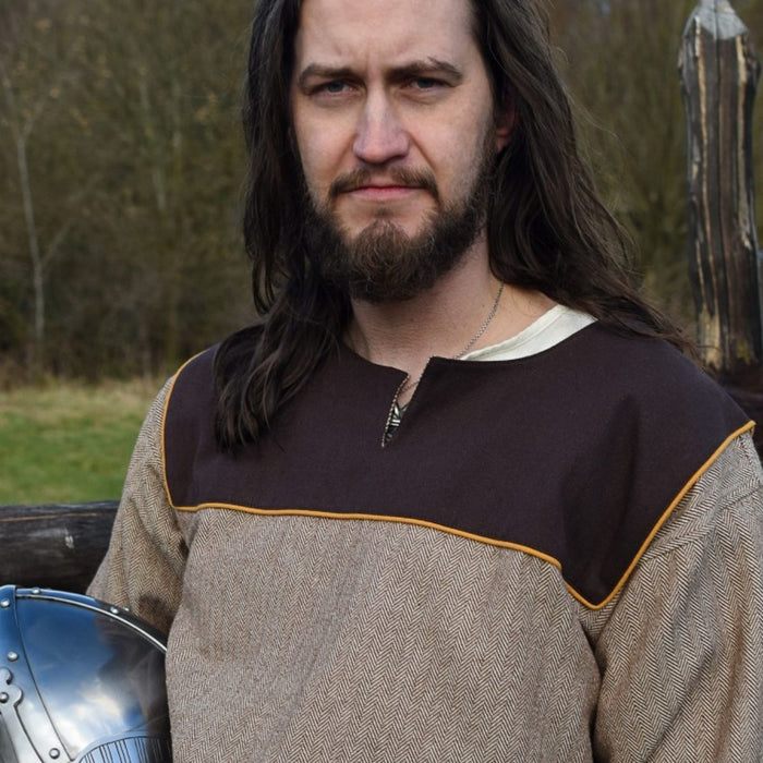 Germanic Thorsberg tunic, herringbone pattern, brown