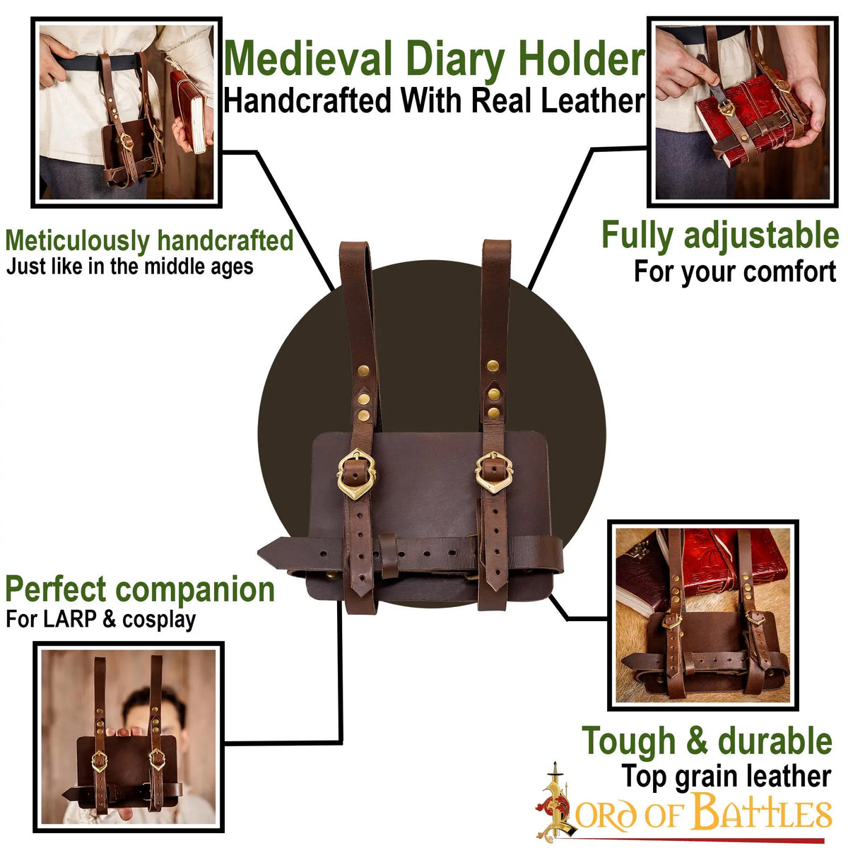 Leather diary holder for belt, brown