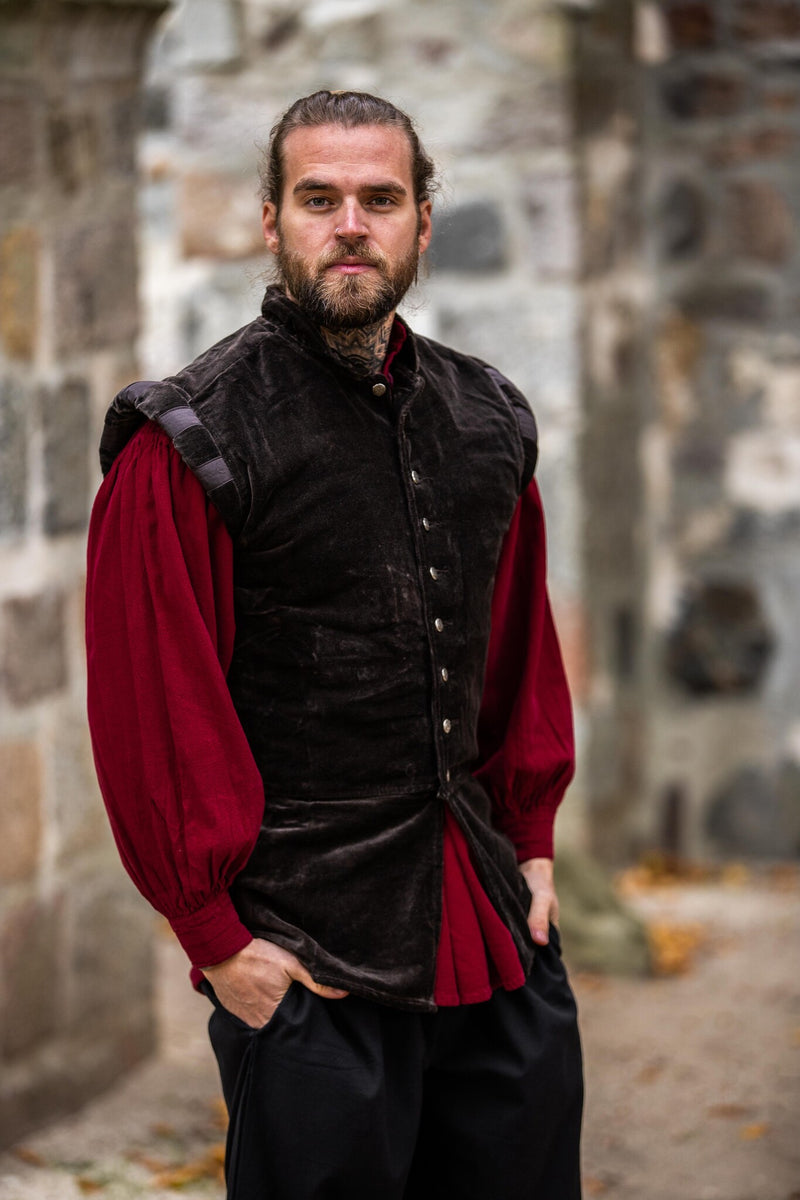 Fluwelen doublet met metalen knoopjes, bruin