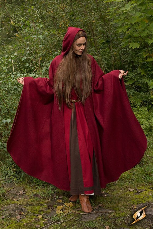 Travel cloak, red, wool blend