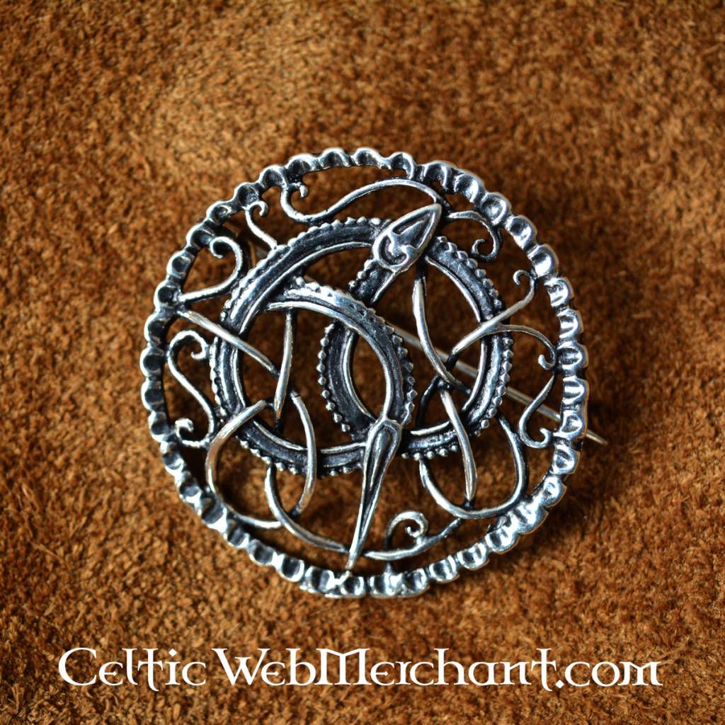 Urnes-style Viking brooch, sterling silver
