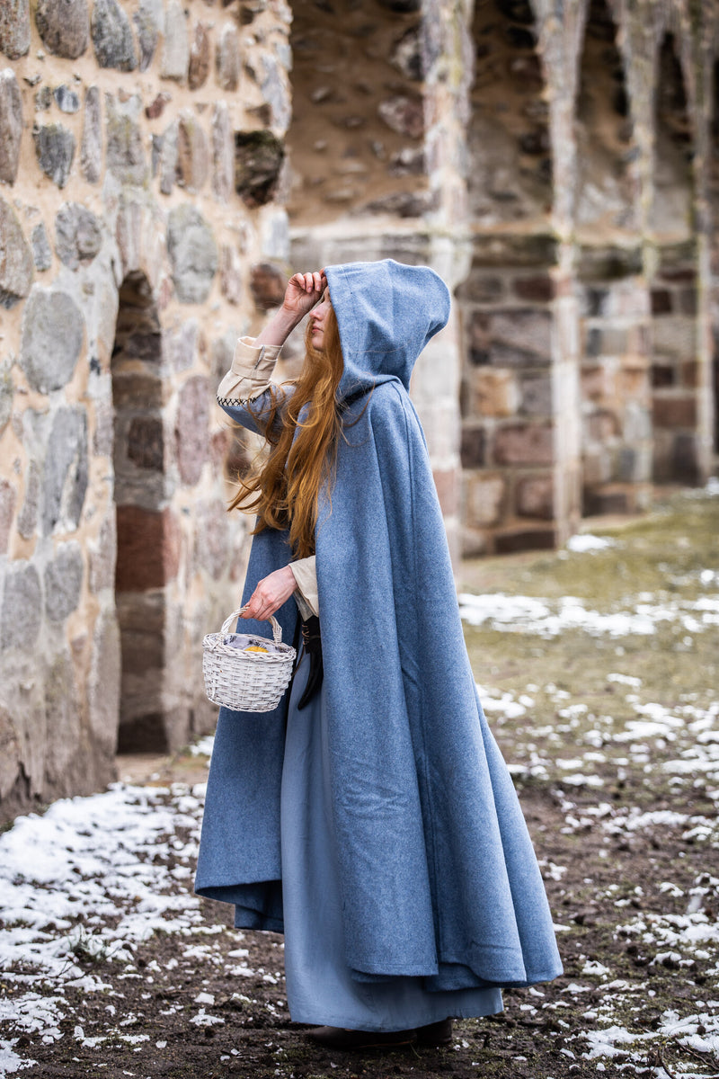 Mantello medievale Mila, misto lana, blu