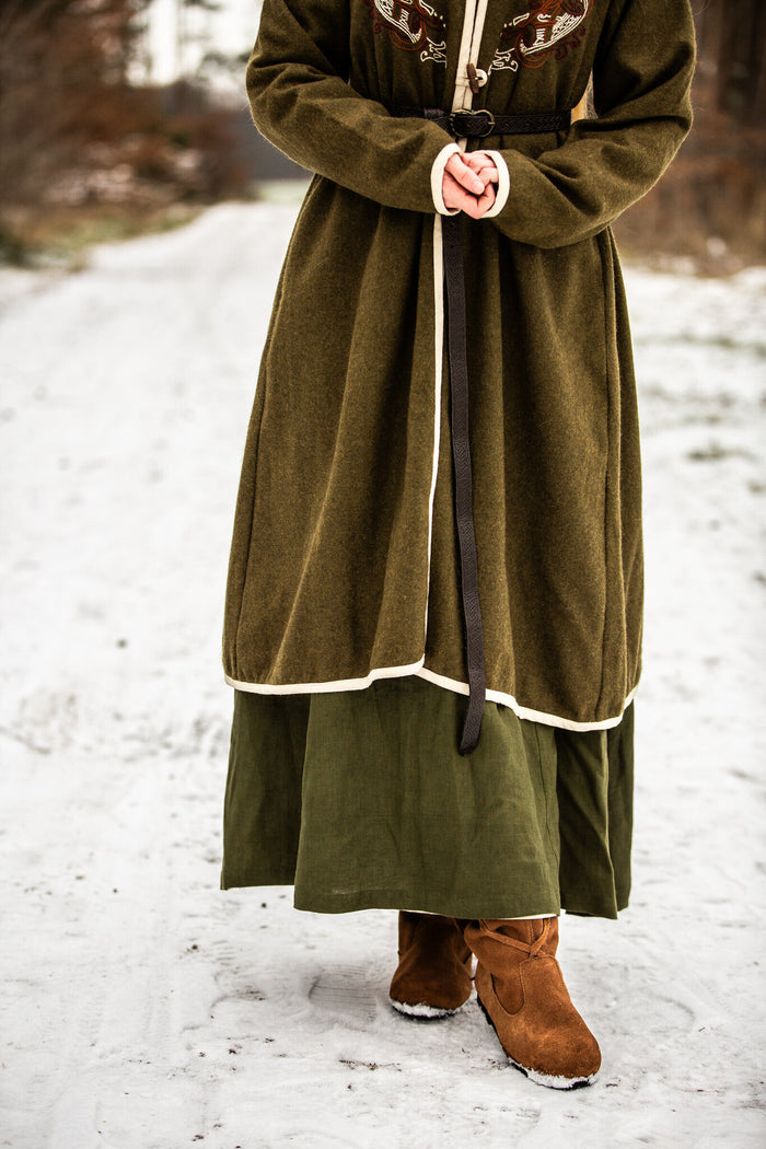 Viking kaftan Skadi, olive green, wool blend
