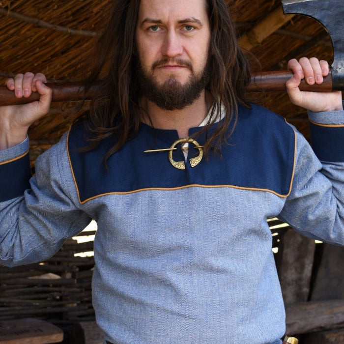 Germanic Thorsberg tunic herringbone pattern, blue