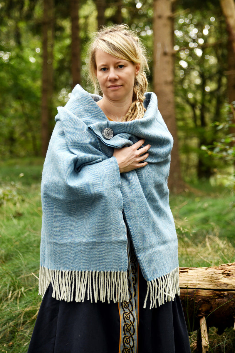 Decke oder Mantel 100 Prozent Wolle Fischgrät blau