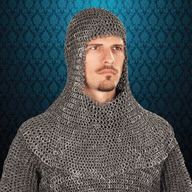 Chainmail coif, blackened aluminium, riveted rings