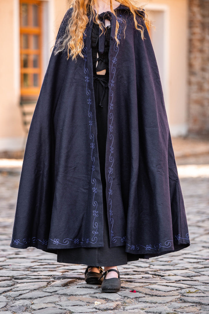 Embroidered cloak Damia, blue, wool mix