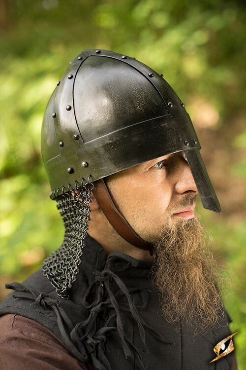 Viking spangenhelm with chainmail, dark, 1-1.2 mm