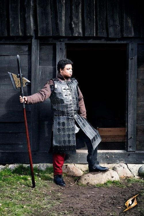 Leather brigandine long, black