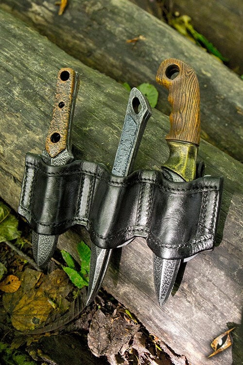 Holder for LARP throwing knives black, incl. 3 knives