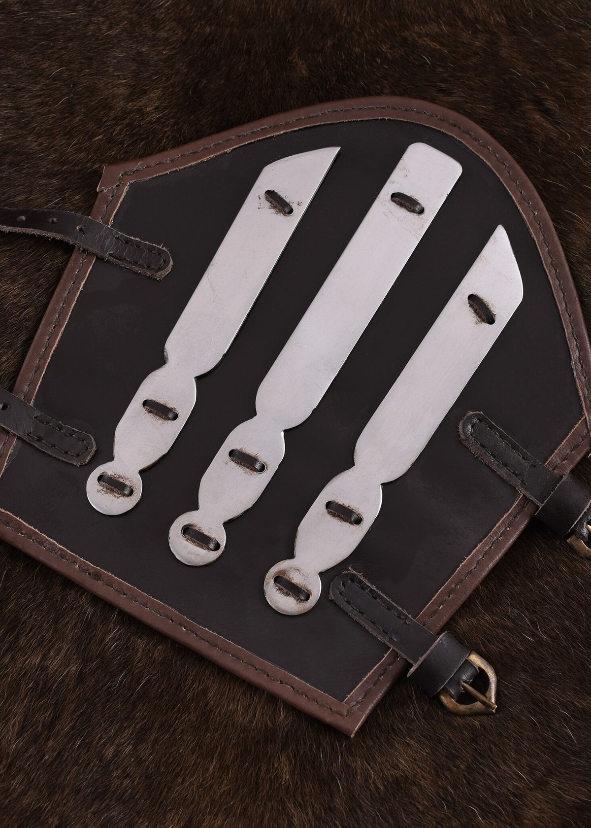 Aerdwulf leather bracer, forearm protector, with metal strips
