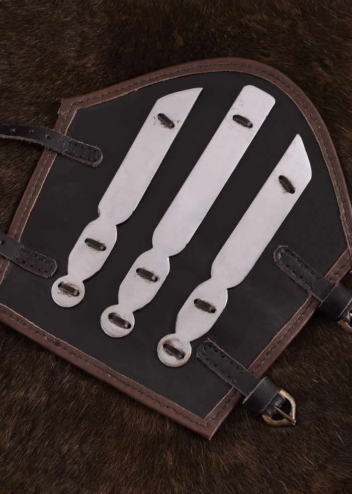 Aerdwulf leather bracer, forearm protector, with metal strips