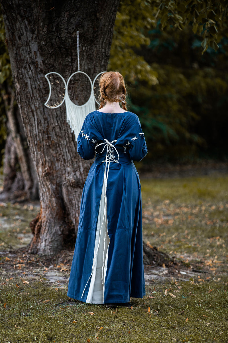 Medieval dress Larina, blue-naturel