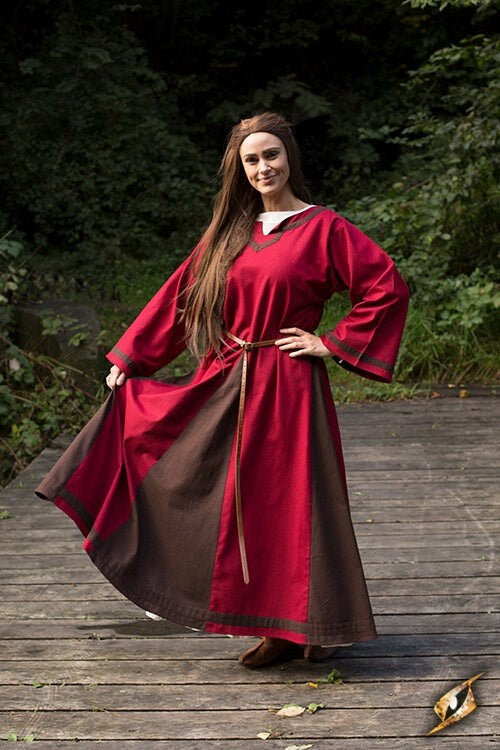 Viking dress Astrid, red/brown