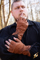 Fingerless gloves with laces, brown