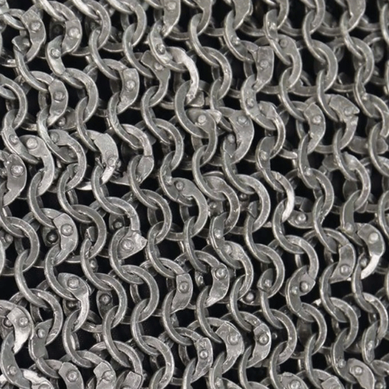 Chainmail coif, blackened aluminium, riveted rings