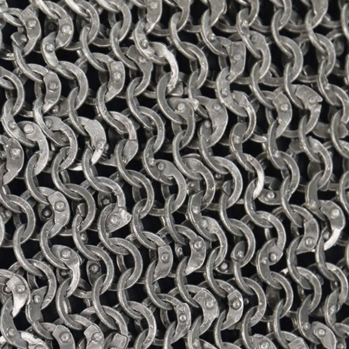 Chainmail coif, blackened aluminium, riveted rings