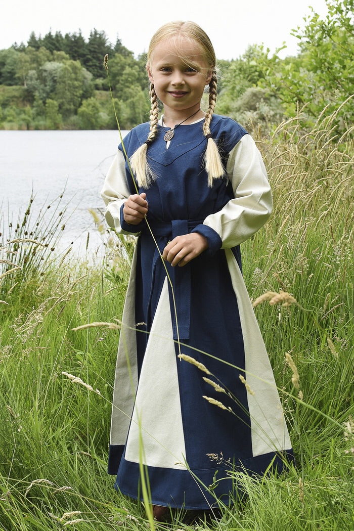 Girls dress Birka, blue-natural